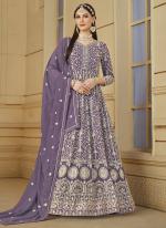 Faux Georgette Purple Wedding Wear Embroidery Work Anarkali Suit